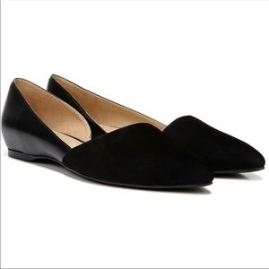 Naturalizer Samantha Black Leather and Suede D’Orsay Flat Hidden Wedge 8N